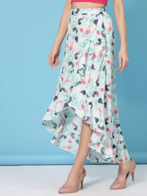 Light Blue Long Skirts for Women Ruffles,Chiffon Fabric