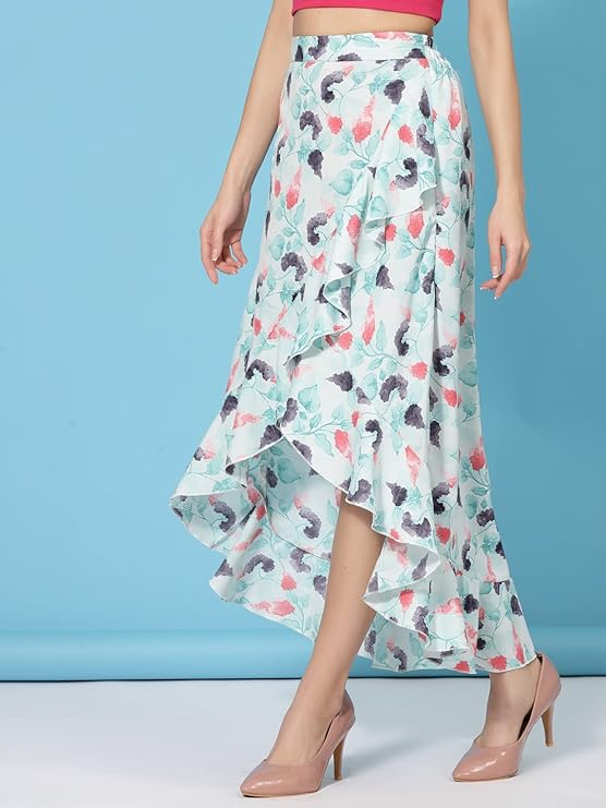 Light Blue Long Skirts for Women Ruffles,Chiffon Fabric