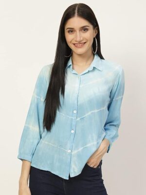 Sky blue Tie-Dye Rayon Loose Fit Formal/Casual Loosefit Shirts