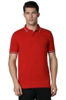 Red Slim Fit Solid 100% Cotton, Pique Polo Tshirt