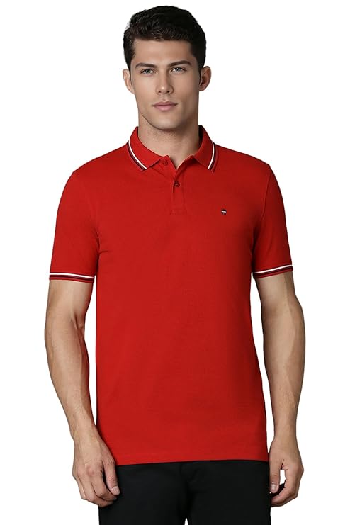 Red Slim Fit Solid 100% Cotton, Pique Polo Tshirt