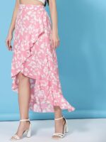 Pink Long Skirts for Women Ruffles,Chiffon Fabric