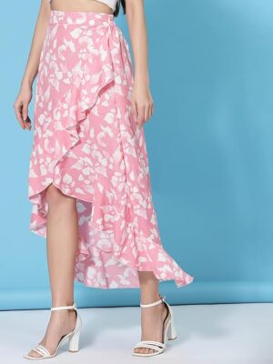 Pink Long Skirts for Women Ruffles,Chiffon Fabric