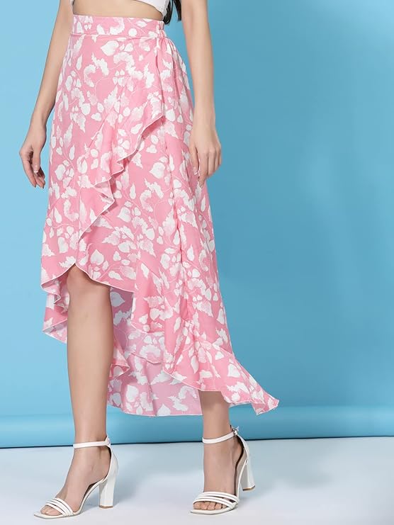 Pink Long Skirts for Women Ruffles,Chiffon Fabric