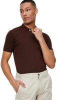 BROWN Men's Half Sleeves Relaxed Fit Polo Neck T-Shirt
