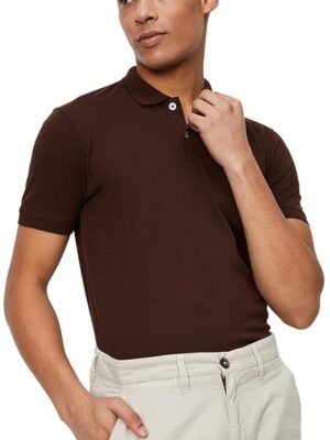 BROWN Men's Half Sleeves Relaxed Fit Polo Neck T-Shirt