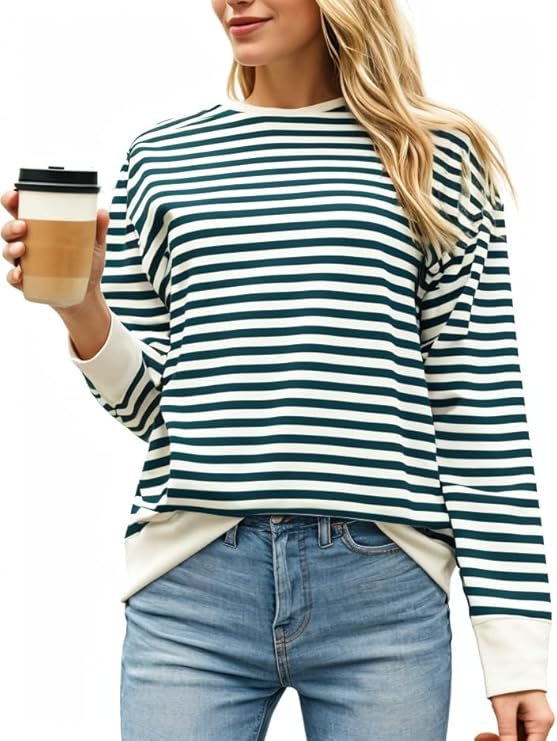 Blue Women Striped T-Shirt || Full Sleeve T Shirt
