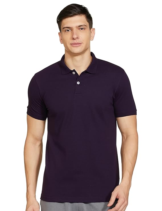 PURPLE Men's Half Sleeves Relaxed Fit Polo Neck T-Shirt