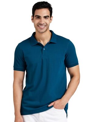 Teal Solid Cotton Polo T Shirt || Half Sleeves Men's