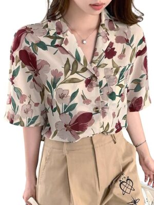 BEIGE Fashion Floral Regular Fit Jeans Korean Trendi Western Tops for Women Stylish