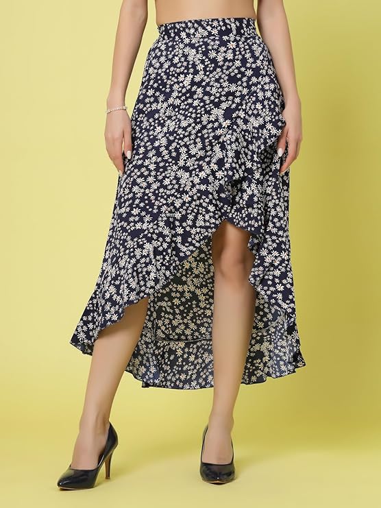 Long Skirts for Women Ruffles,Chiffon Fabric Navy Blue
