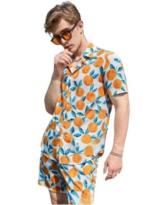 Set for Men Night Suit | T-Shirt and Shorts Set for Man Multicolour Orange