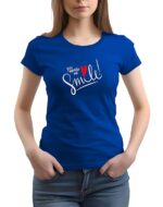 Blue 100% Cotton Printed Regular fit Round Neck T-Shirt Women's