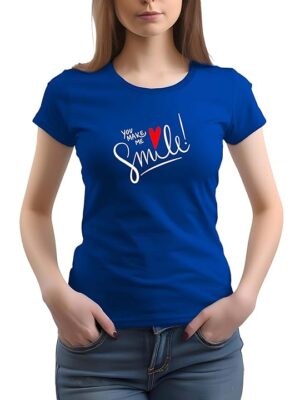 Blue 100% Cotton Printed Regular fit Round Neck T-Shirt Women's