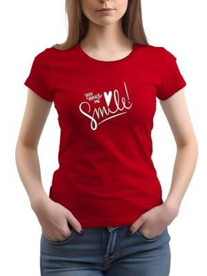 100% Cotton Printed Regular fit Round Neck T-Shirt Women's Red