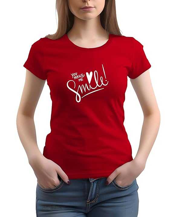 100% Cotton Printed Regular fit Round Neck T-Shirt Women's Red
