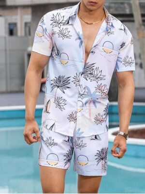 Set for Men Night Suit | T-Shirt and Shorts Set for Man Sky Blue