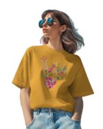 Musturd Floral Embroidered Regular T-Shirt for Women, Cotton Blend, Short Sleeve