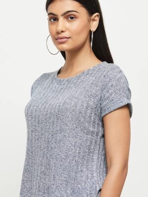 NAVY Women Textured Round Neck Regular Fit T-Shirt