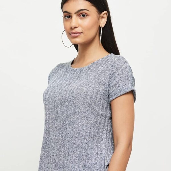 NAVY Women Textured Round Neck Regular Fit T-Shirt