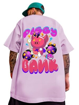 Rose Red Oversized Cotton Front and Back Printed Round Neck T Shirts for Men
