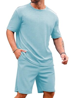 Men's T-Shirt and Shorts Set | Top & Shorts Night Suits Set Sky Blue