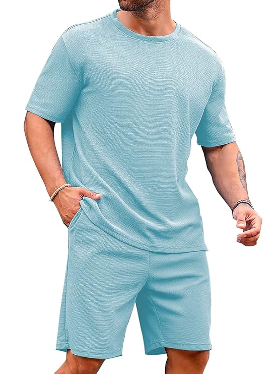 Men's T-Shirt and Shorts Set | Top & Shorts Night Suits Set Sky Blue