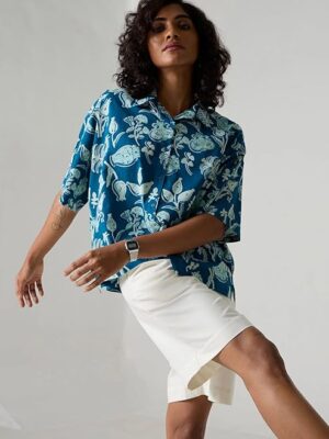 BLUE Fashion Floral Regular Fit Jeans Korean Trendi Western Tops for Women Stylish