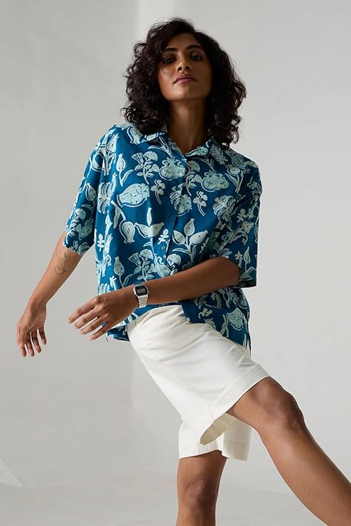BLUE Fashion Floral Regular Fit Jeans Korean Trendi Western Tops for Women Stylish