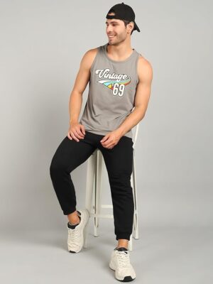 Clothing Men's Cotton Sleeveless Regular Fit T-Shirt Cement