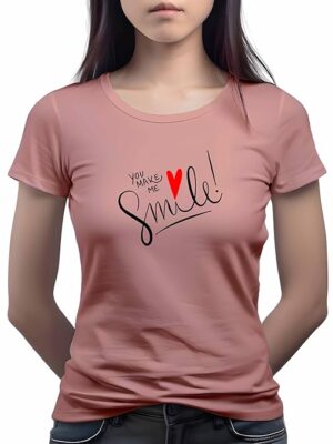 100% Cotton Printed Regular fit Round Neck T-Shirt Women's  Peach
