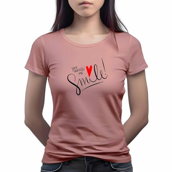 100% Cotton Printed Regular fit Round Neck T-Shirt Women's  Peach