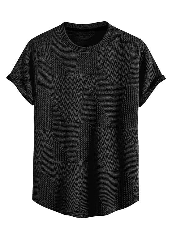 BLACK Textured Oversized Fit Men t-Shirt | Round Neck Half Sleeve