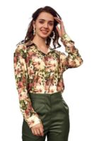 Stylish Lagoon Blue Floral Printed Casual Long Sleeve Shirt for Woman