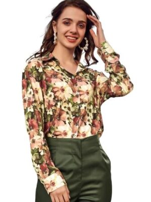 Stylish Lagoon Blue Floral Printed Casual Long Sleeve Shirt for Woman