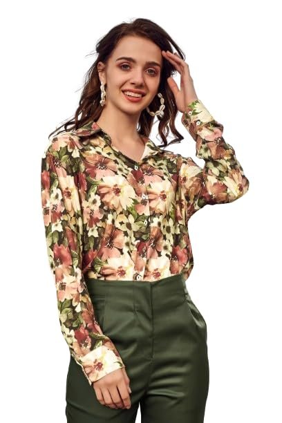 Stylish Lagoon Blue Floral Printed Casual Long Sleeve Shirt for Woman